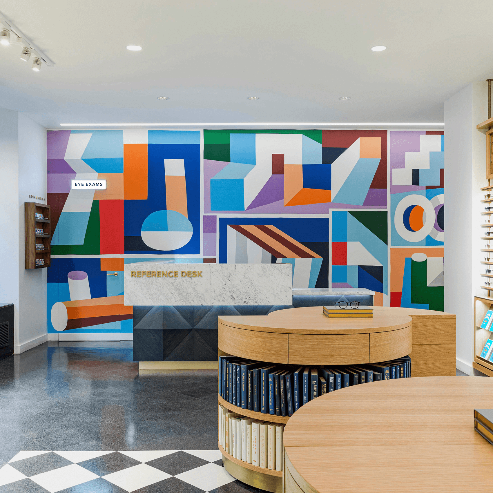 Wall Design in the reception for Warby Parker, Chicago 07 / 2019. Example of a Geometric shapes illustration by Marc David Spengleron.